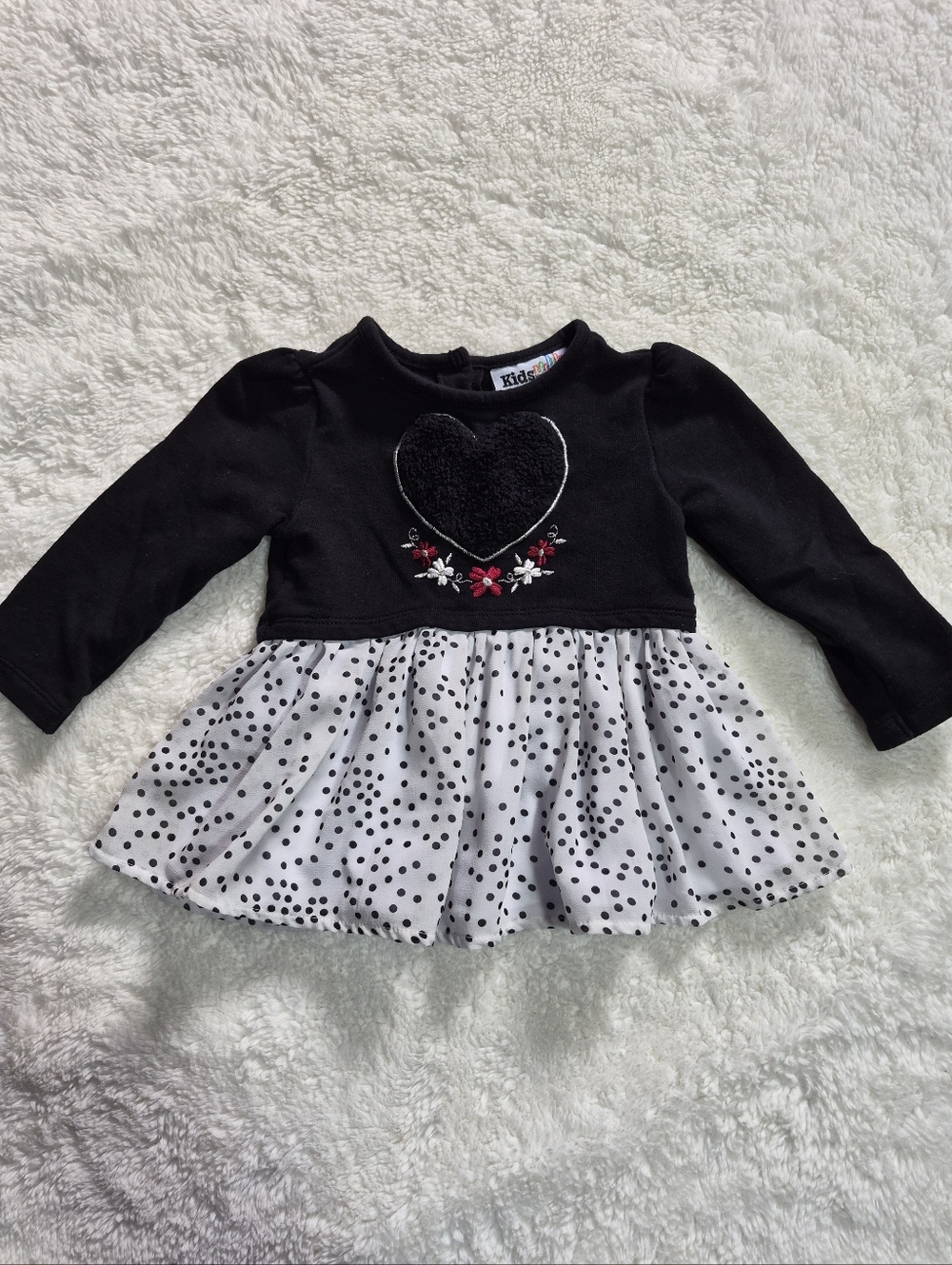 18 Month Black & White Polka Dot Heart Longsleeve Top